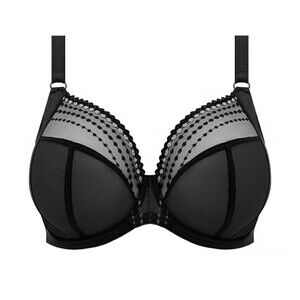 Elomi Matilda Plunge Underwire Bra Black Sheer Mesh Polka Dot Trim Sz 38DDD New